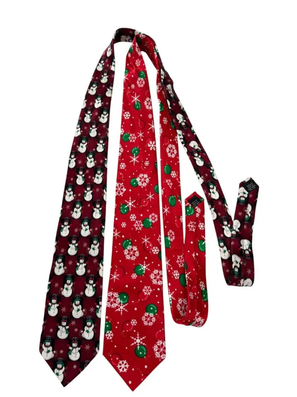 2 Vintage Hallmark Yule Tie Greetings 100% Silk Christmas Neckties Snowman Ornam